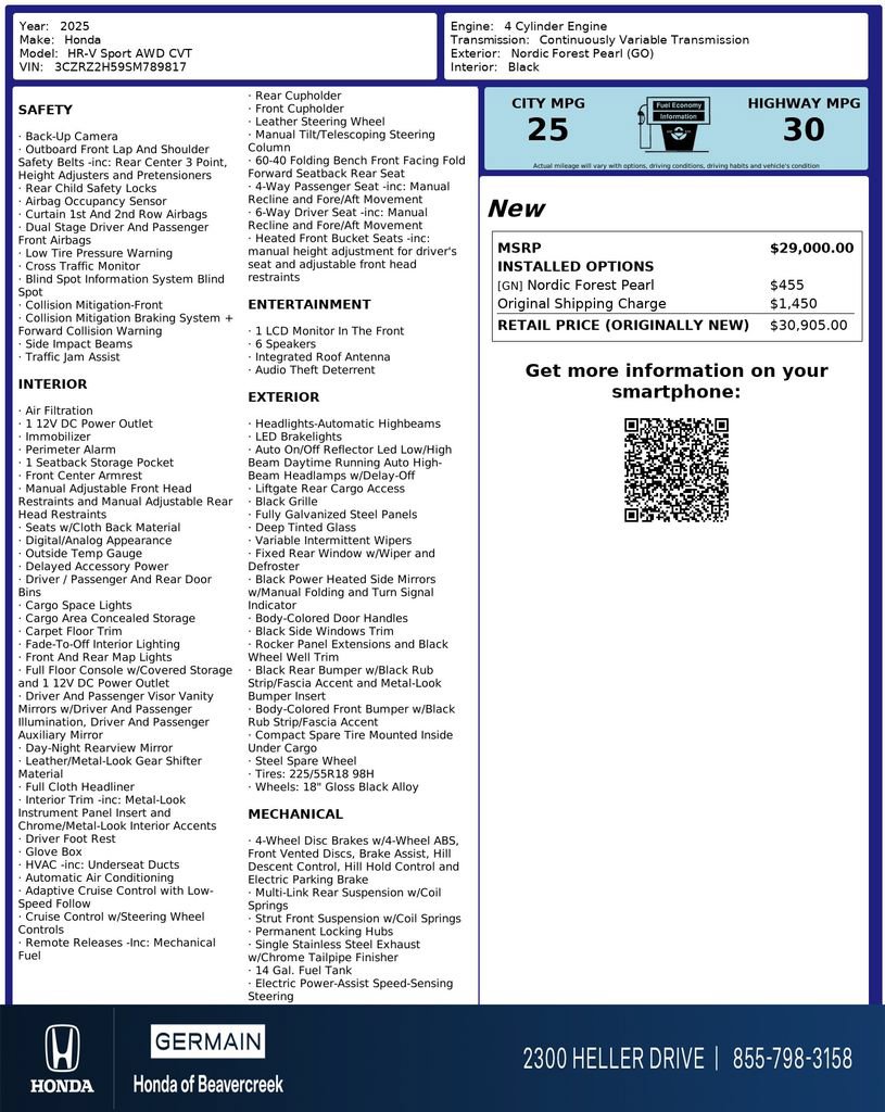 Certified 2025 Honda HR-V Sport image 31