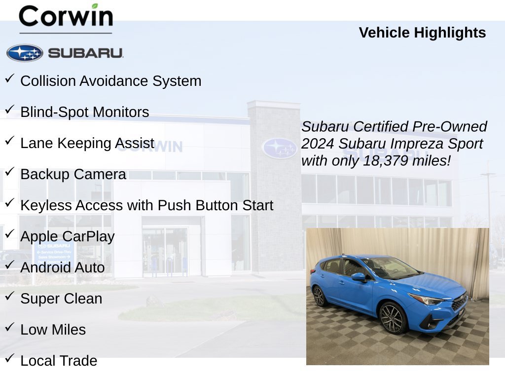Certified 2024 Subaru Impreza 2.0i Sport AWD/4WD image 9