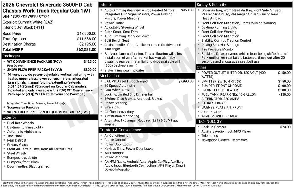 New 2025 Chevrolet Silverado 3500 W/T w/ WT Convenience Package AWD/4WD image 25