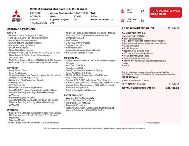 Used 2022 Mitsubishi Outlander SE AWD/4WD image 3