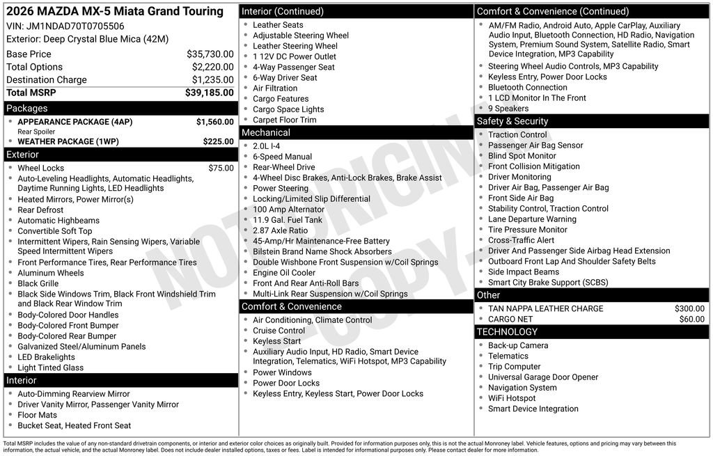 New 2026 MAZDA MX-5 Miata Grand Touring w/ Appearance Package RWD image 7