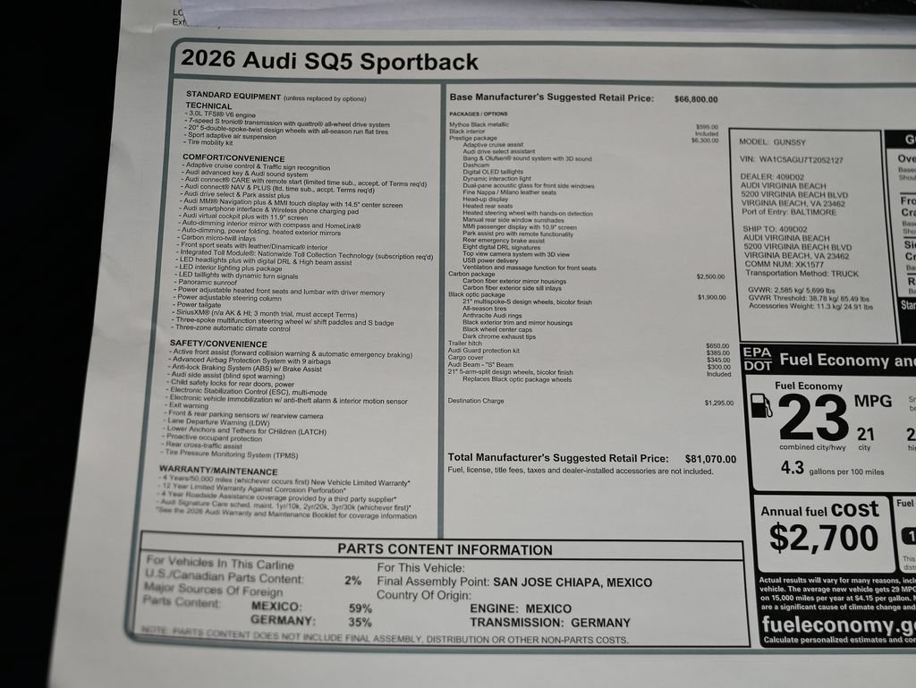 New 2026 Audi SQ5 Prestige AWD/4WD image 25