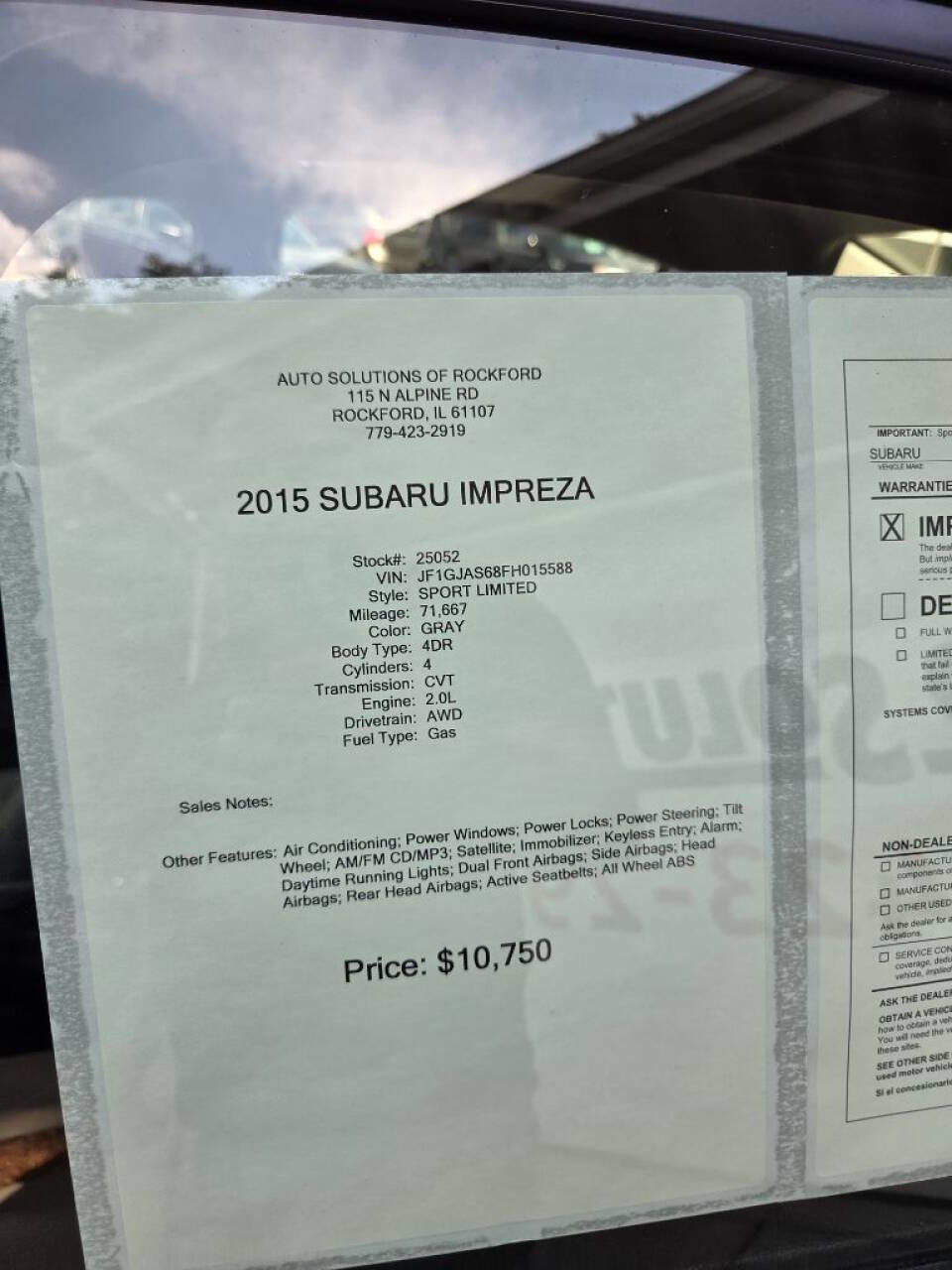 Used 2015 Subaru Impreza 2.0i Limited image 9