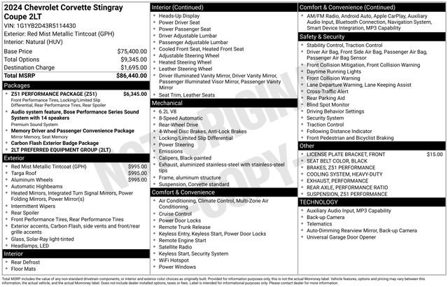 Certified 2024 Chevrolet Corvette Stingray Preferred Cpe w/ Z51 Performance Package RWD image 5