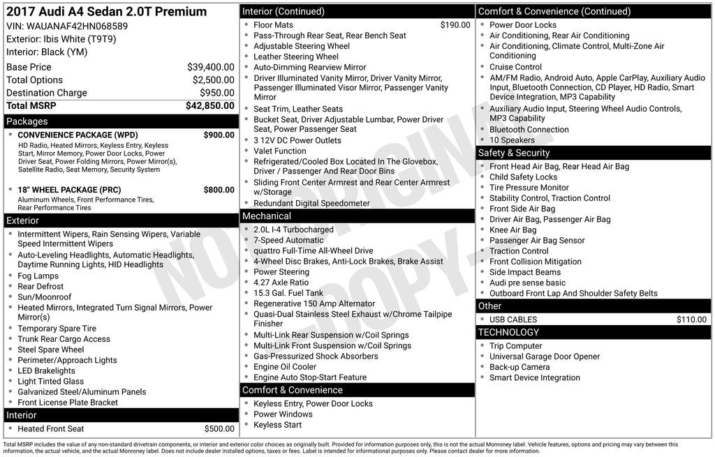 Used 2017 Audi A4 2.0T Premium w/ Convenience Package AWD/4WD image 13