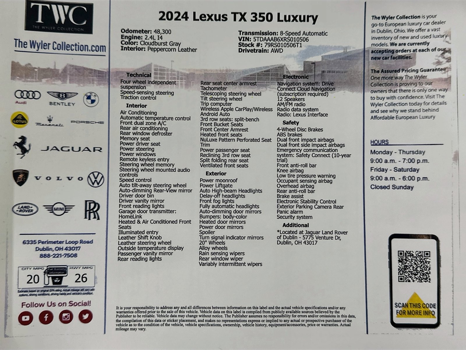 Used 2024 Lexus TX 350 AWD w/ Technology Package image 48