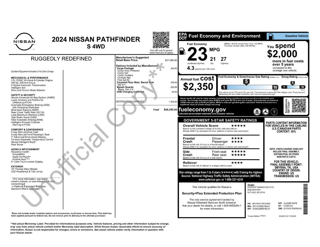 Certified 2024 Nissan Pathfinder S w/ Cargo Package AWD/4WD image 8
