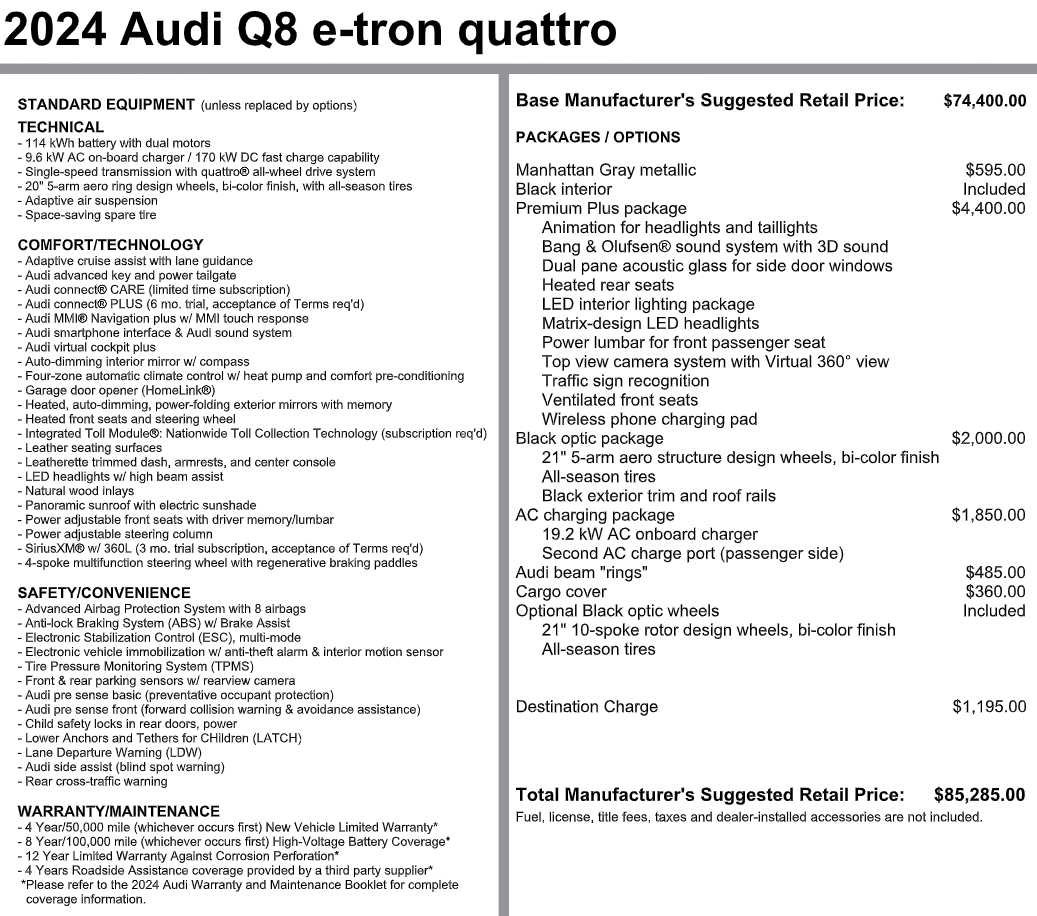 Used 2024 Audi Q8 e-tron Premium Plus w/ Premium Plus Package AWD/4WD image 3