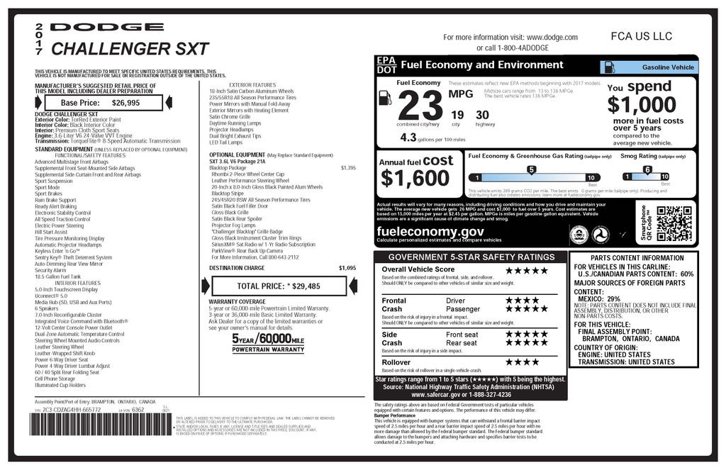 Used 2017 Dodge Challenger SXT w/ Blacktop Package image 4