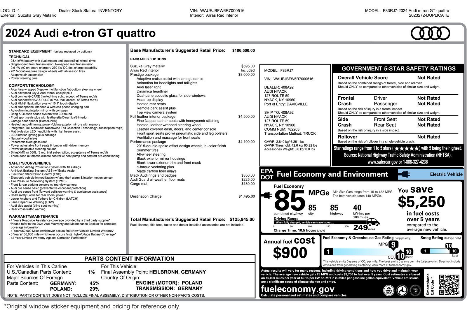 Used 2024 Audi e-tron GT Prestige w/ Prestige Package image 2