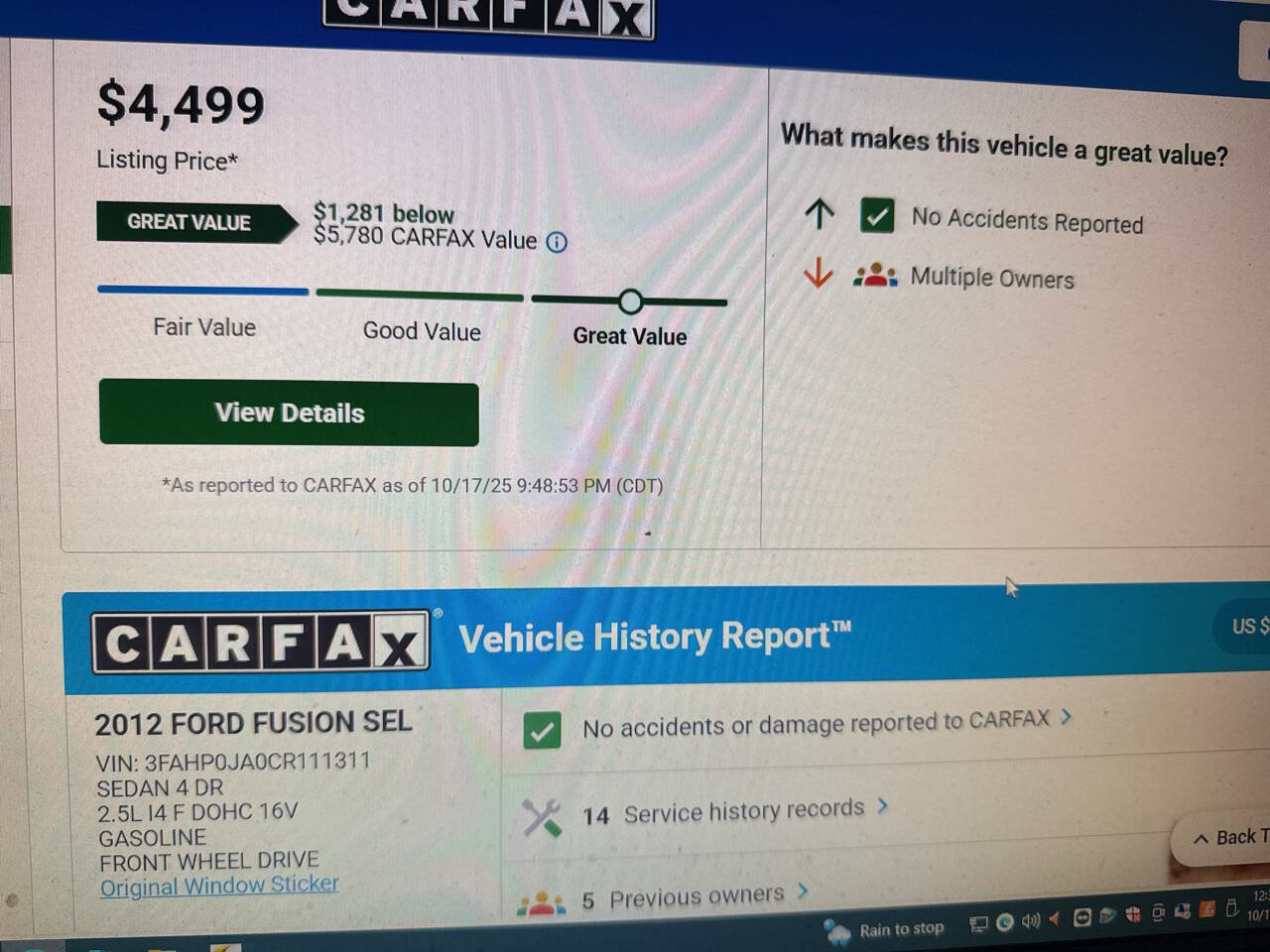 Used 2012 Ford Fusion SEL image 7