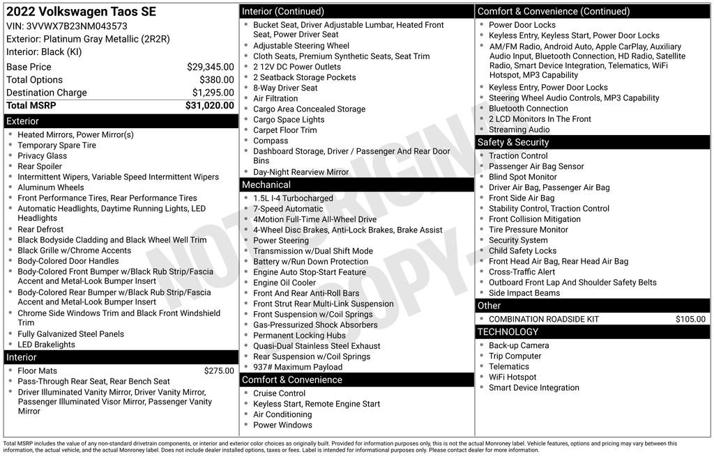 Used 2022 Volkswagen Taos SE image 9