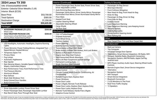 Used 2024 Lexus TX 350 FWD w/ Accessory Package (Z1) image 8