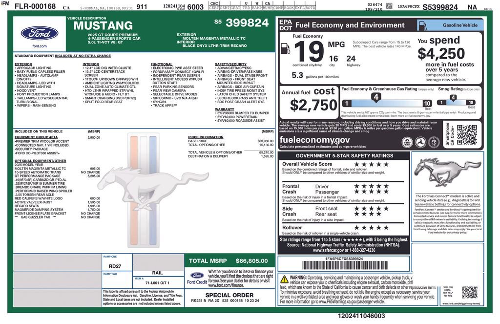 New 2025 Ford Mustang GT Premium w/ GT Performance Package image 2