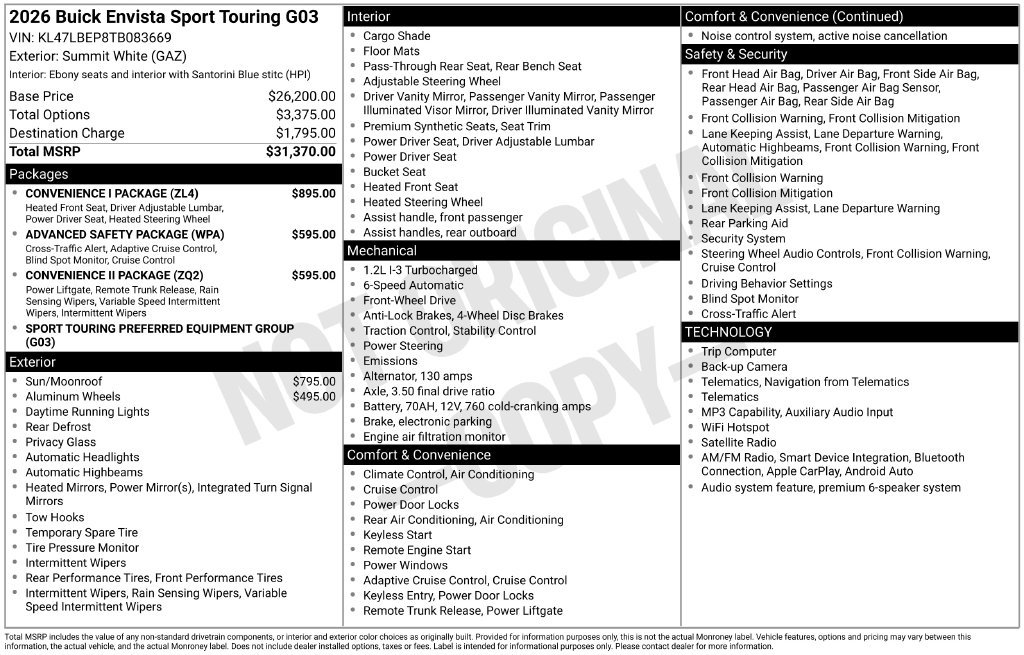 Used 2026 Buick Envista Sport Touring w/ Convenience I Package FWD image 3