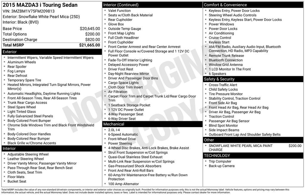 Used 2015 MAZDA MAZDA3 i Touring FWD image 6
