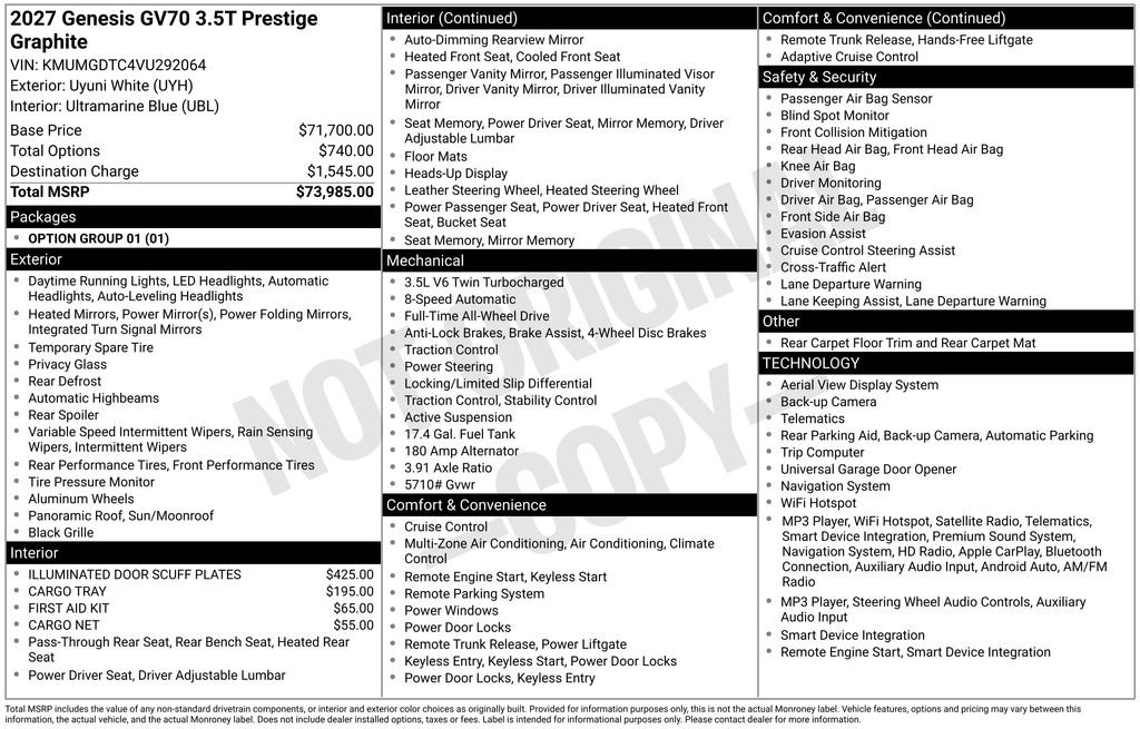 New 2027 Genesis GV70 3.5T Prestige AWD/4WD image 2