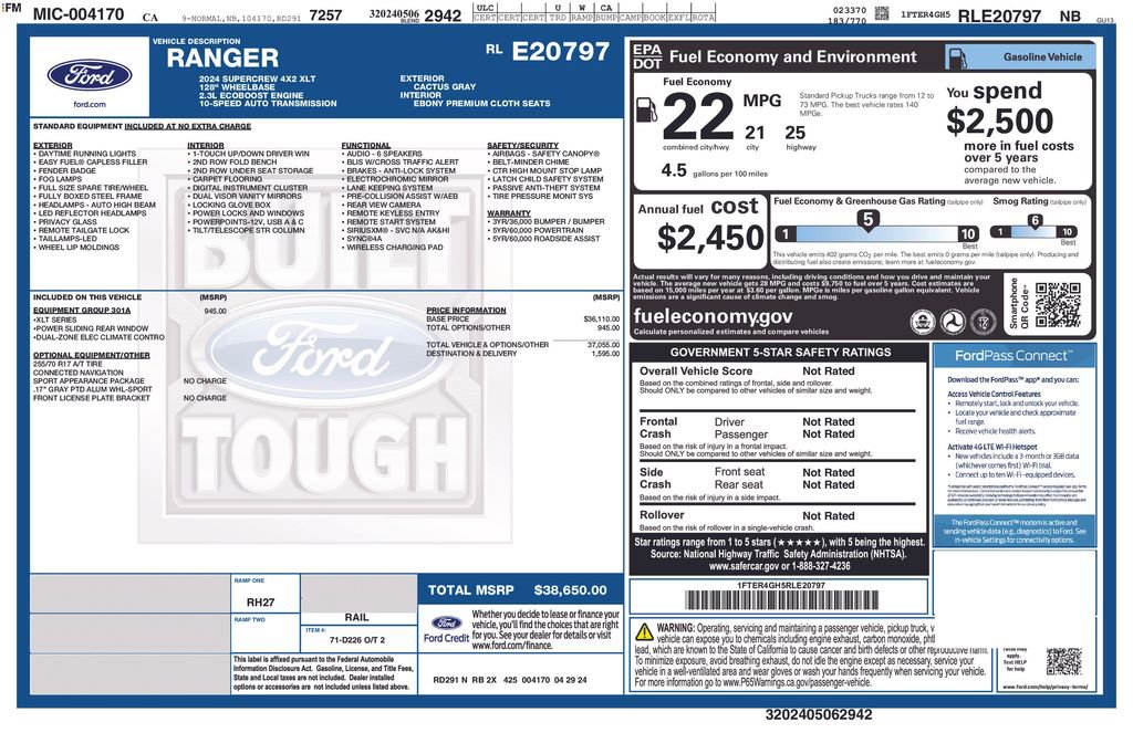Used 2024 Ford Ranger XLT w/ Equipment Group 301A High image 3