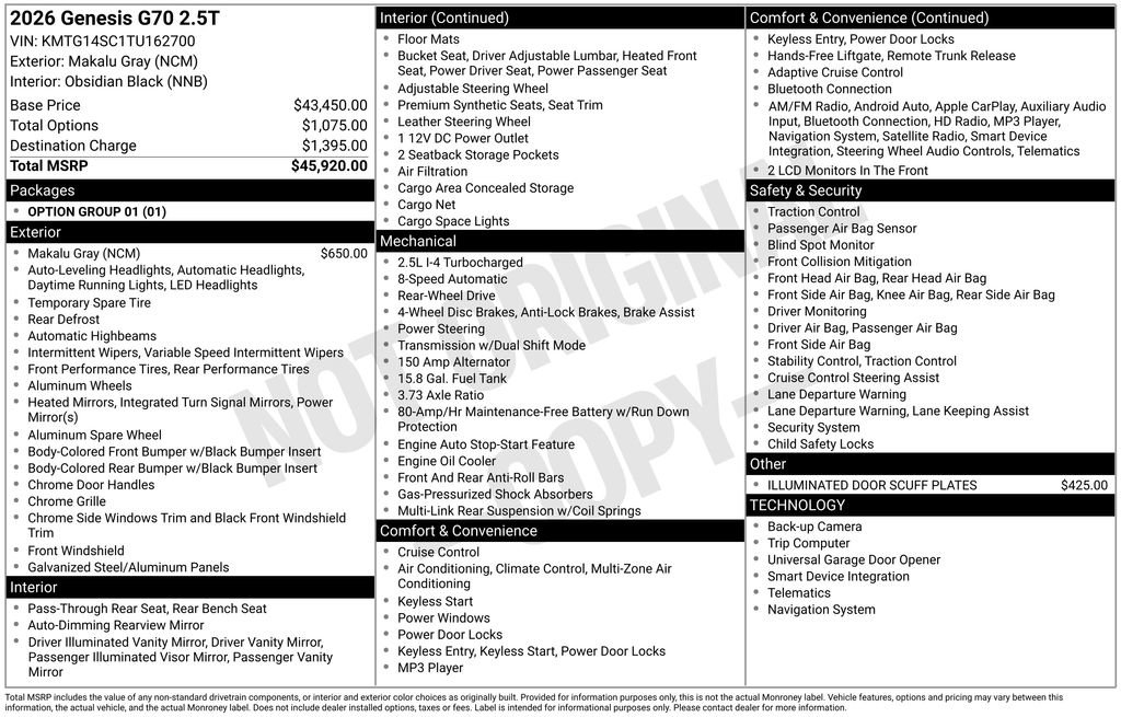 New 2026 Genesis G70 2.5T image 15