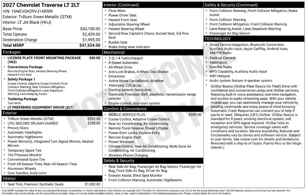 New 2027 Chevrolet Traverse LT AWD/4WD image 60