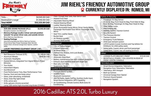 Used 2016 Cadillac ATS Luxury w/ Sun And Sound Package AWD/4WD image 1