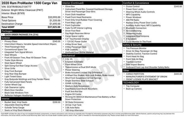 Used 2020 RAM ProMaster 1500 image 11