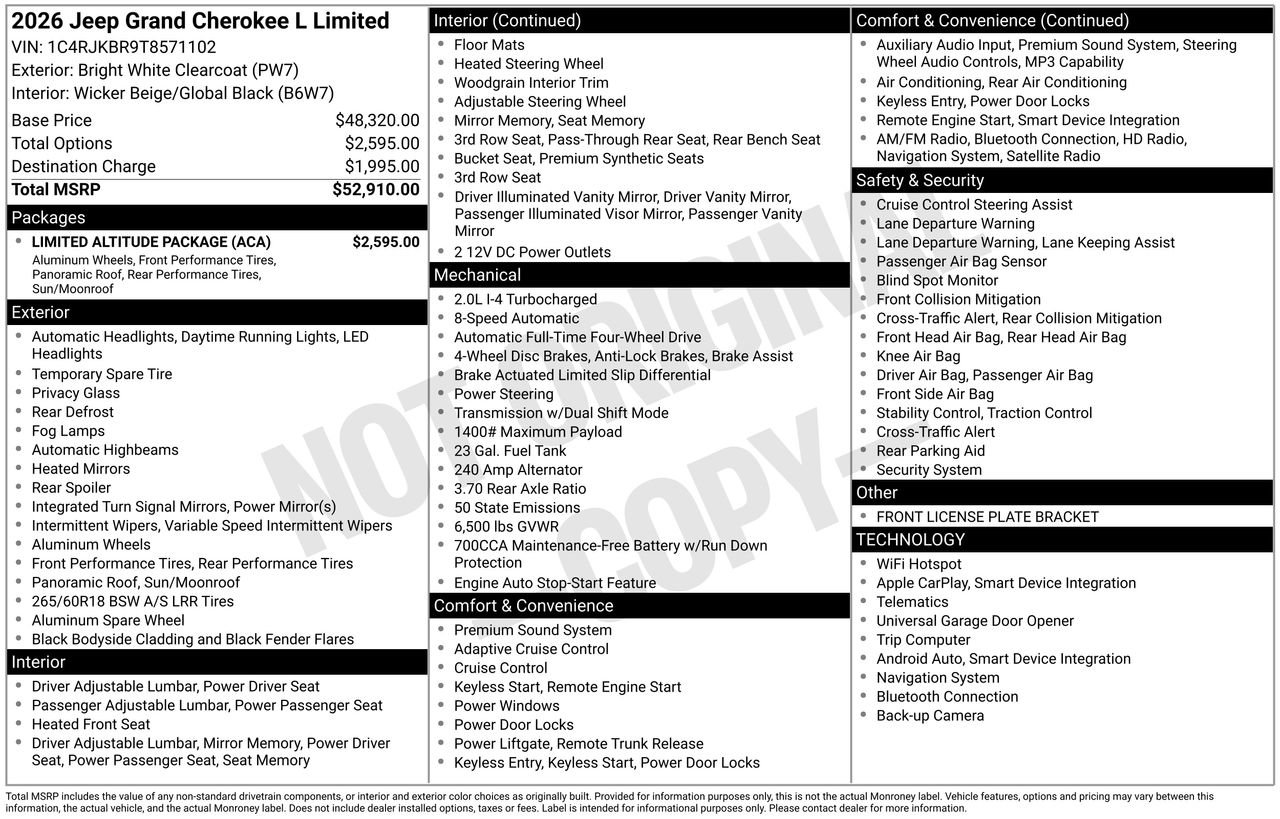 New 2026 Jeep Grand Cherokee L Limited w/ Limited Altitude Package AWD/4WD image 25
