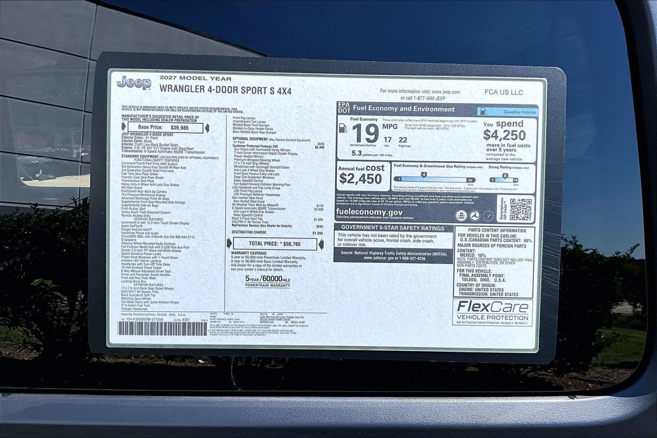 New 2027 Jeep Wrangler Unlimited Sport AWD/4WD image 36