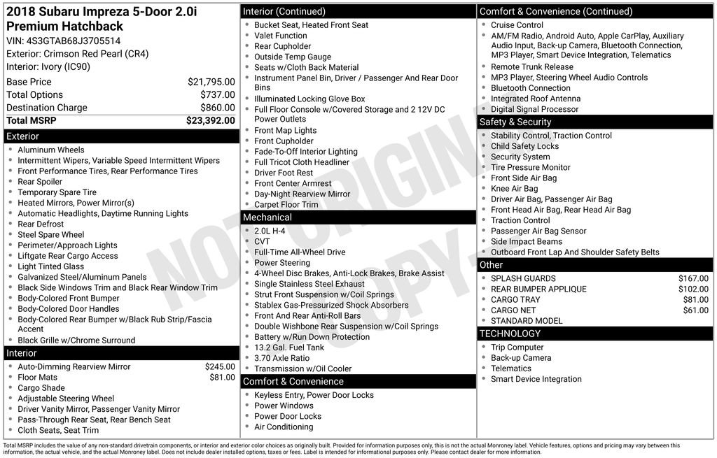 Used 2018 Subaru Impreza 2.0i Premium image 7