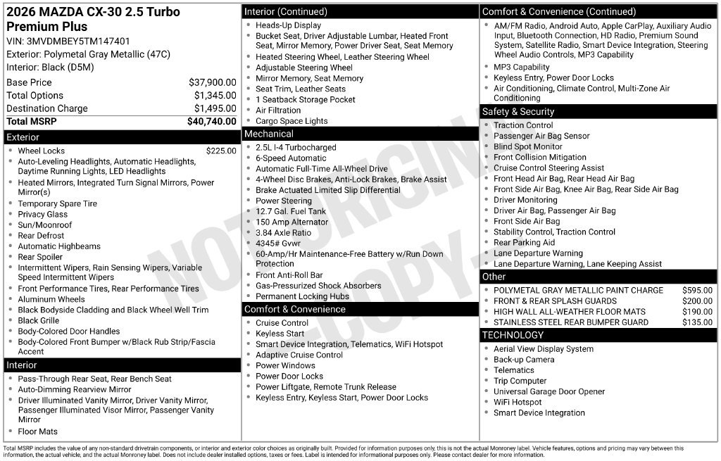 New 2026 MAZDA CX-30 2.5 Turbo w/ Premium Plus Pkg AWD/4WD image 7