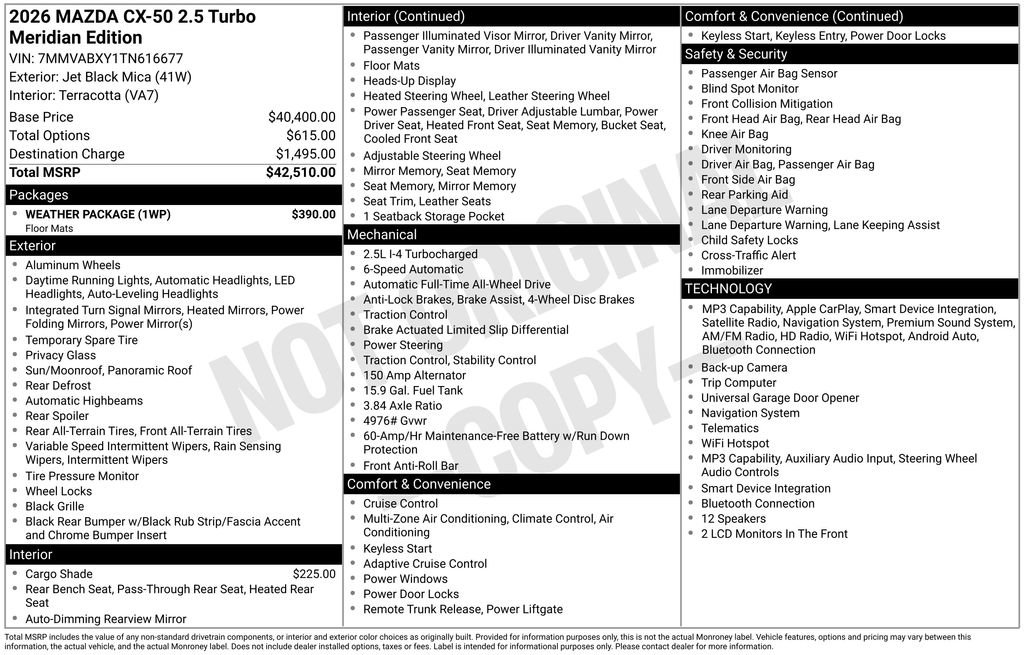 New 2026 MAZDA CX-50 Meridian Edition w/ Weather Package AWD/4WD image 38
