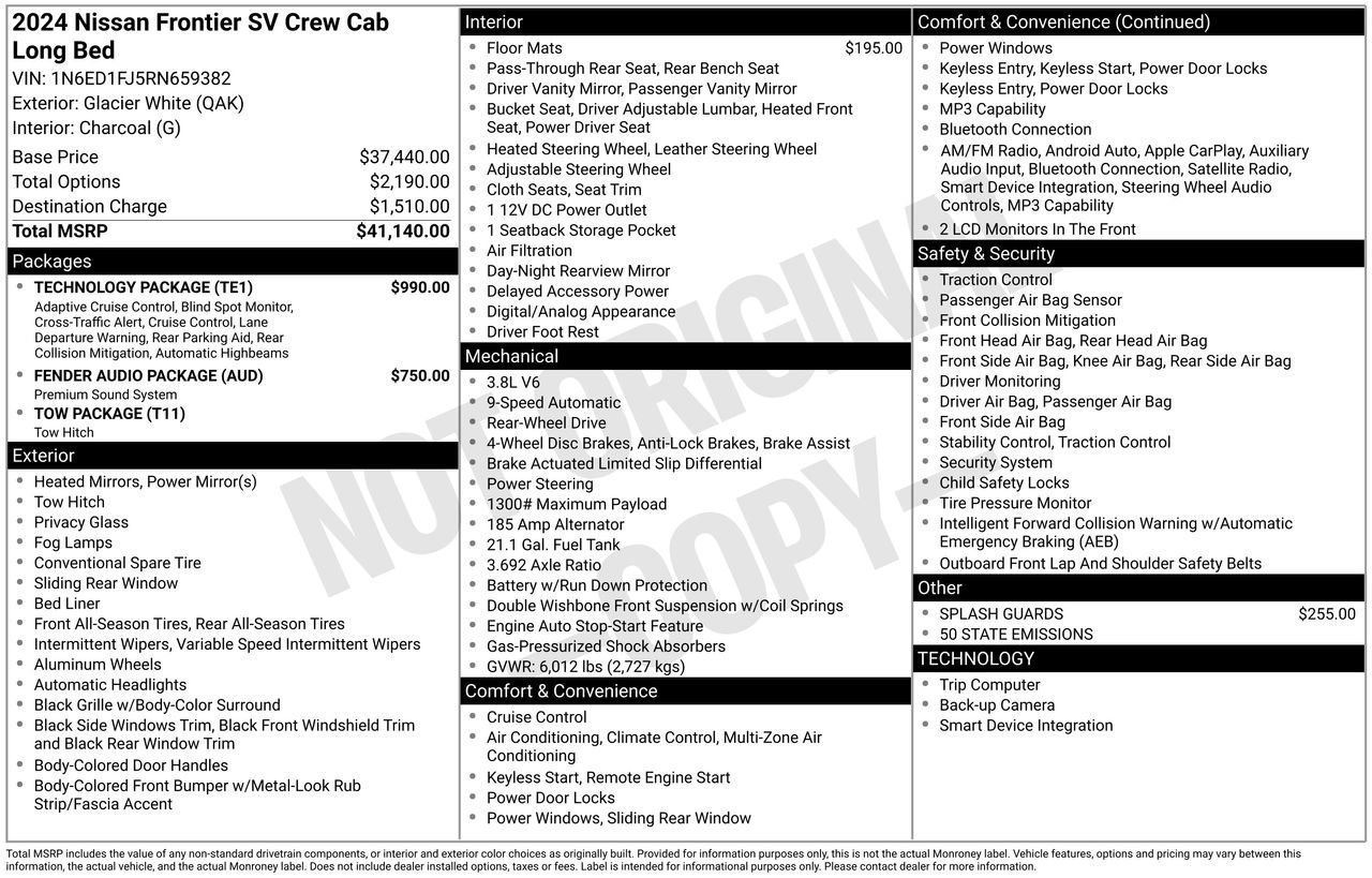 Certified 2024 Nissan Frontier SV w/ Technology Package RWD image 33