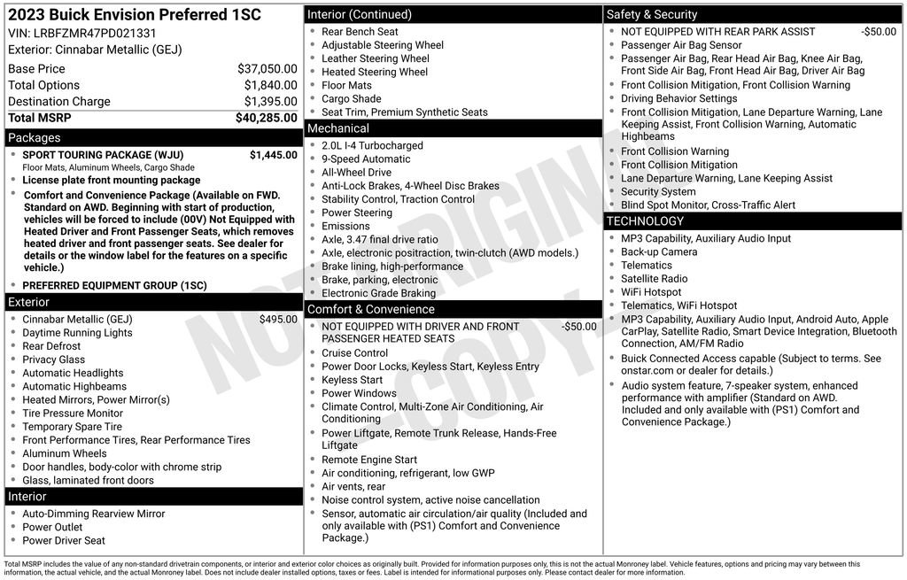 Certified 2023 Buick Envision Preferred w/ Sport Touring Package AWD/4WD image 35