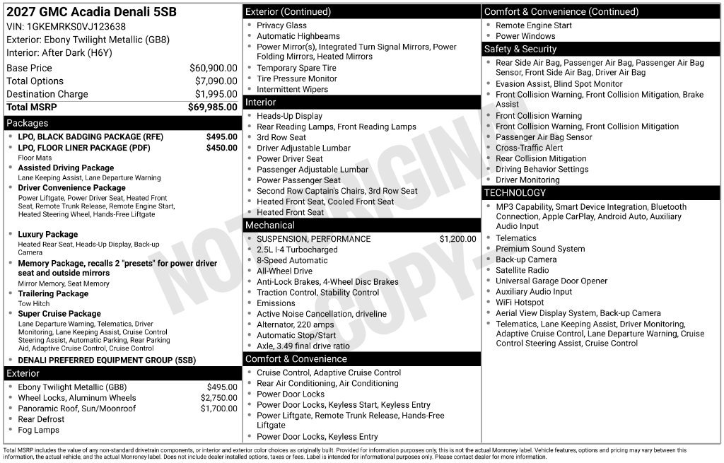 New 2027 GMC Acadia Denali w/ LPO, Black Badging Package AWD/4WD image 4