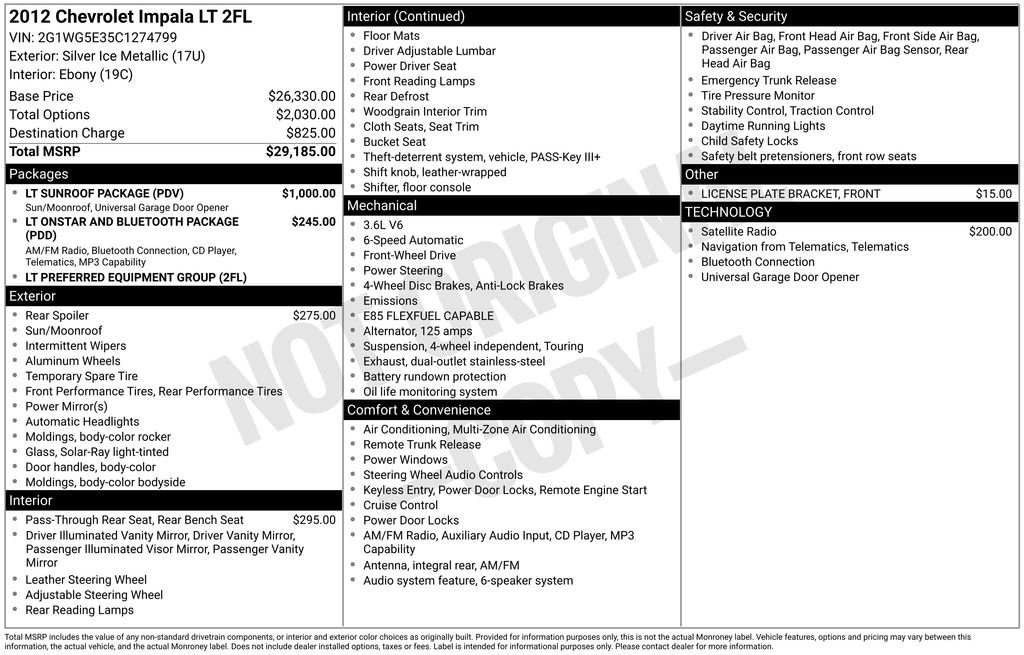 Used 2012 Chevrolet Impala LT w/ LT Sunroof Package image 22