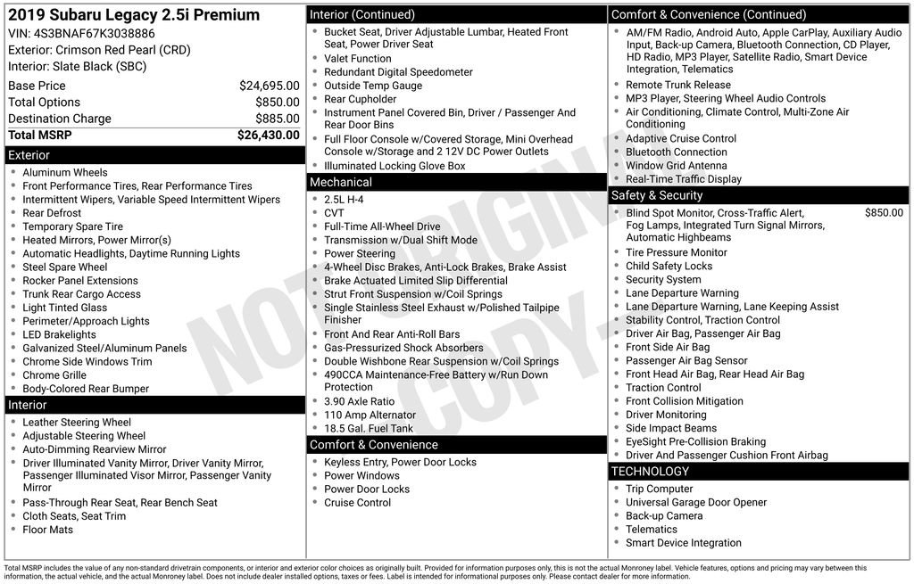 Used 2019 Subaru Legacy 2.5i Premium image 19