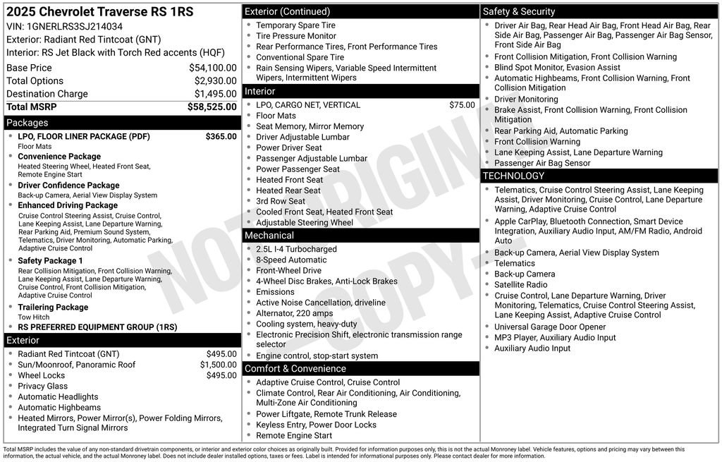 Used 2025 Chevrolet Traverse RS w/ LPO, Floor Liner Package FWD image 2