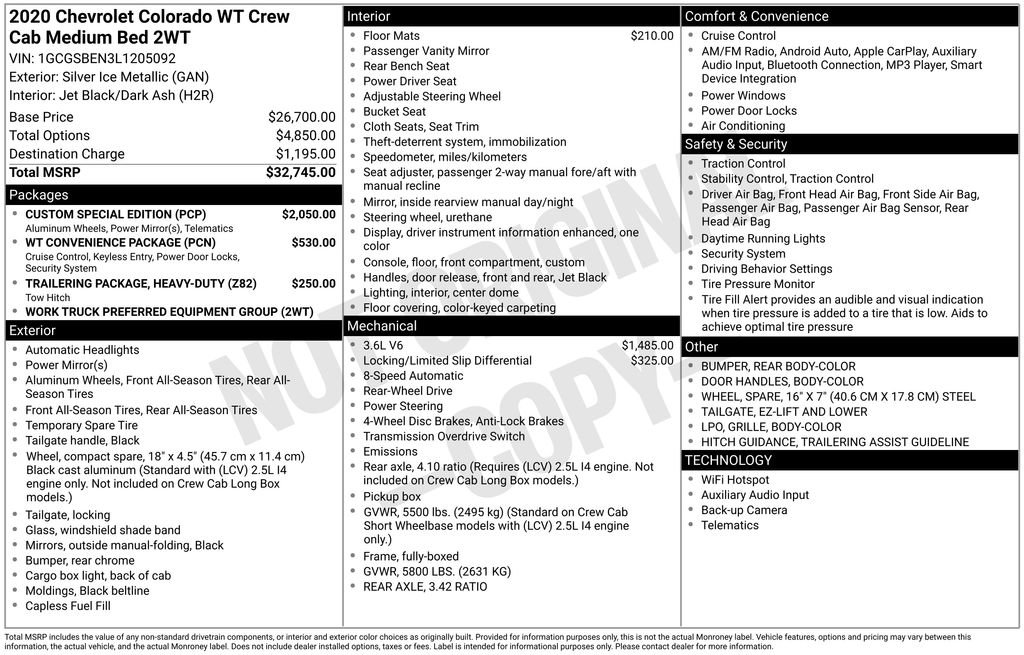 Used 2020 Chevrolet Colorado W/T w/ Custom Special Edition image 34