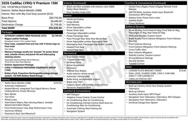 New 2026 Cadillac Lyriq V w/ Exterior Carbon Fiber Package image 2