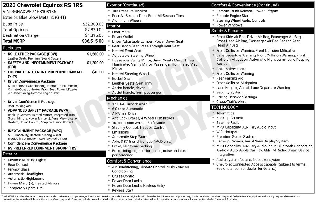 Used 2023 Chevrolet Equinox RS w/ RS Leather Package AWD/4WD image 7