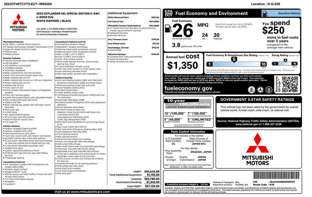 Used 2022 Mitsubishi Outlander SEL image 2