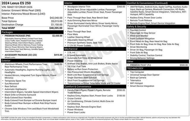 Certified 2024 Lexus ES 250 w/ Premium Package AWD/4WD image 10