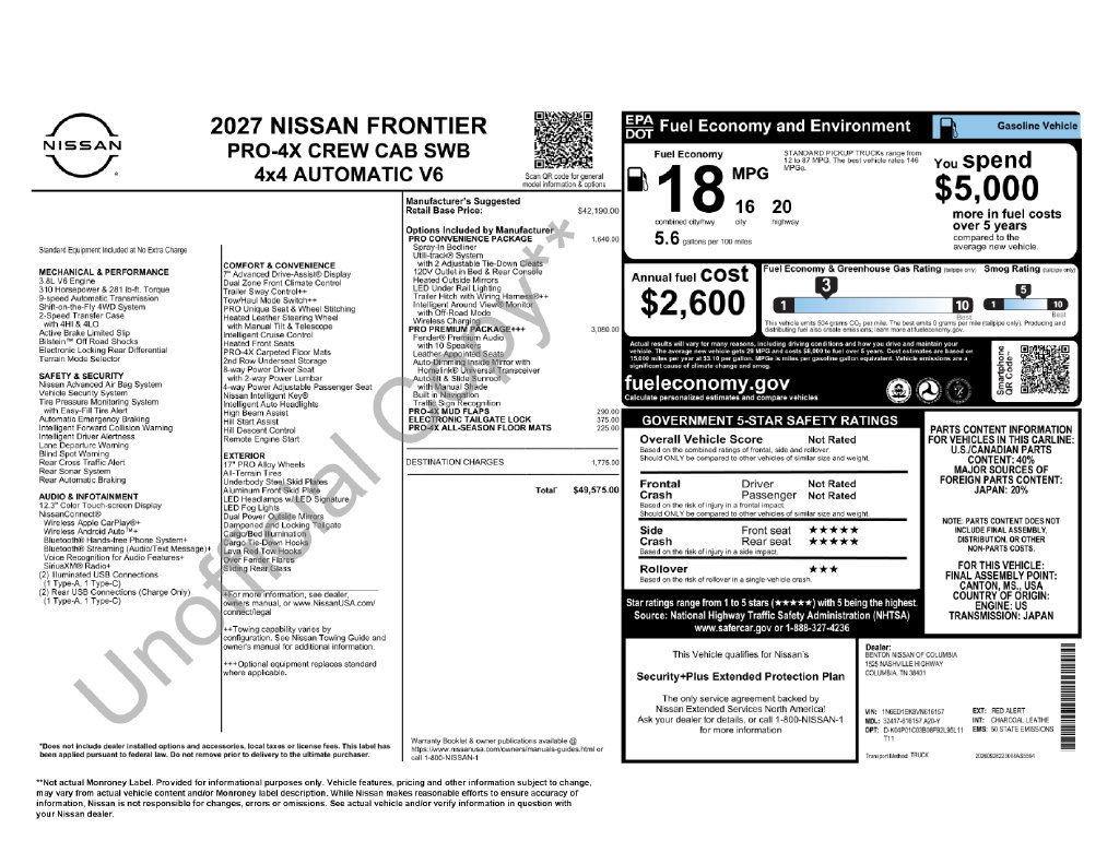 New 2027 Nissan Frontier PRO-4X AWD/4WD image 5