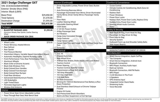 Used 2021 Dodge Challenger SXT w/ Blacktop Package RWD image 33