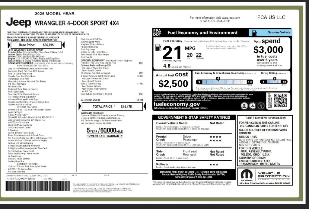 Used 2025 Jeep Wrangler Unlimited Sport AWD/4WD image 2