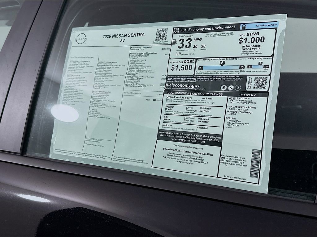 New 2026 Nissan Sentra SV w/ SV Convenience Package image 13