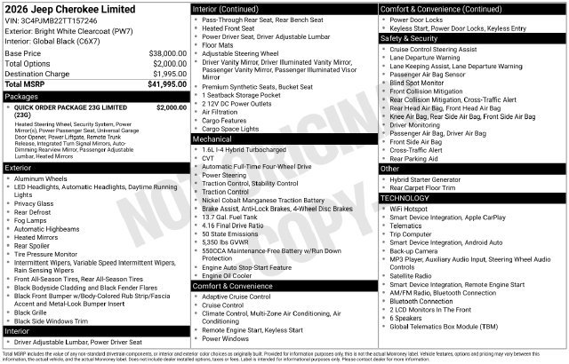 New 2026 Jeep Cherokee Limited AWD/4WD image 32