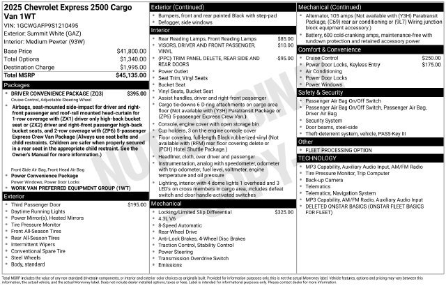 Used 2025 Chevrolet Express 2500 w/ Driver Convenience Package RWD image 4
