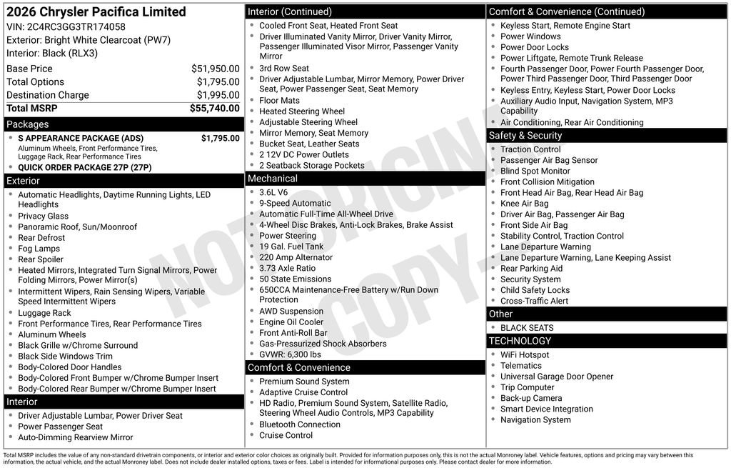 New 2026 Chrysler Pacifica Limited w/ S Appearance Package image 40