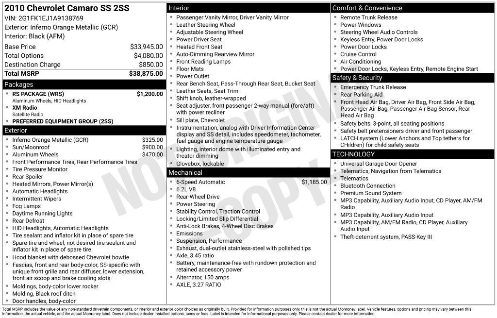 Used 2010 Chevrolet Camaro SS w/ RS Package RWD image 3